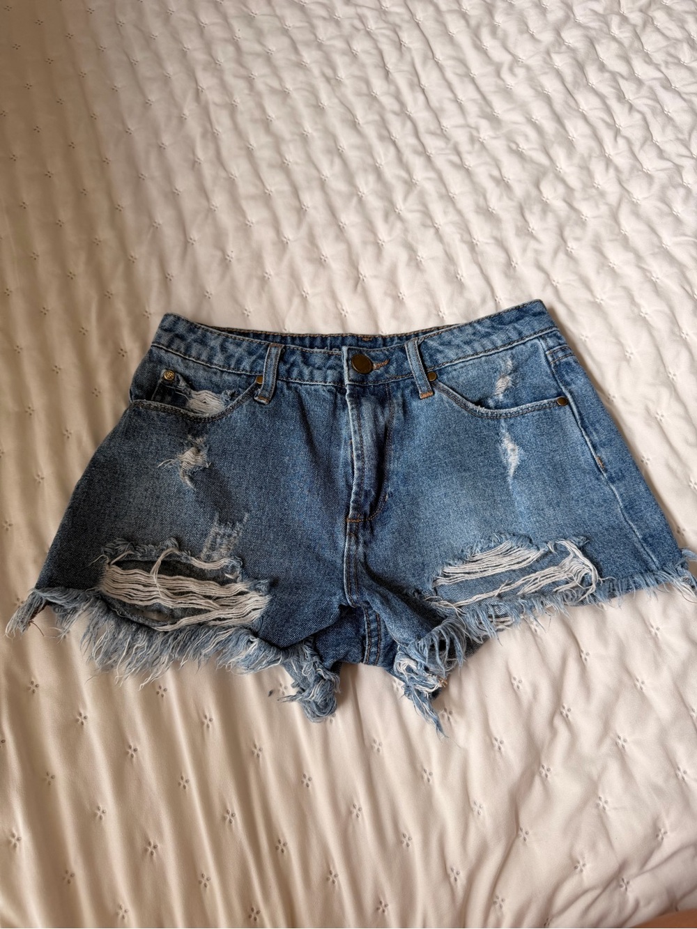 Articles Of Society Distressed Frayed Hem Denim Shorts - Light Blue